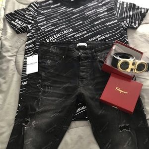 Balenciaga shirt & pants + Ferragamo Belt
